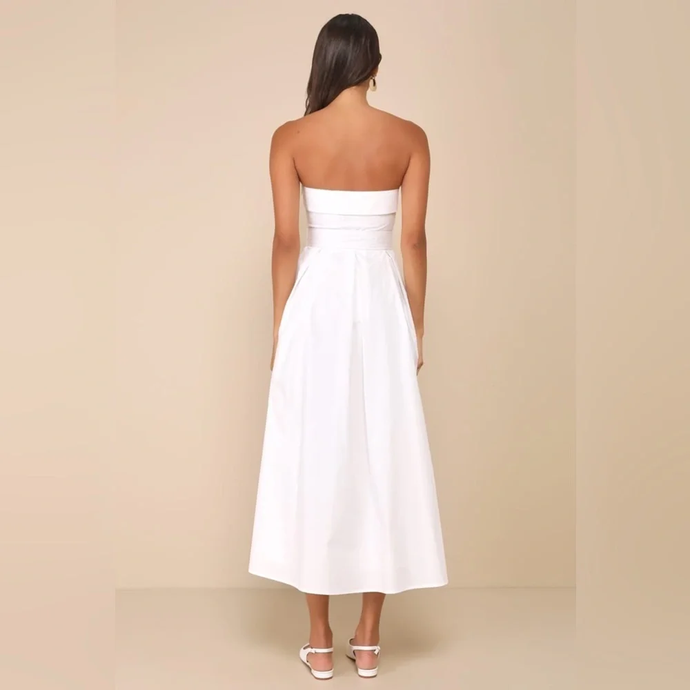 LULU’S Trendsetting Choice White Strapless Midi Dress With Pockets - Picture 5 of 6